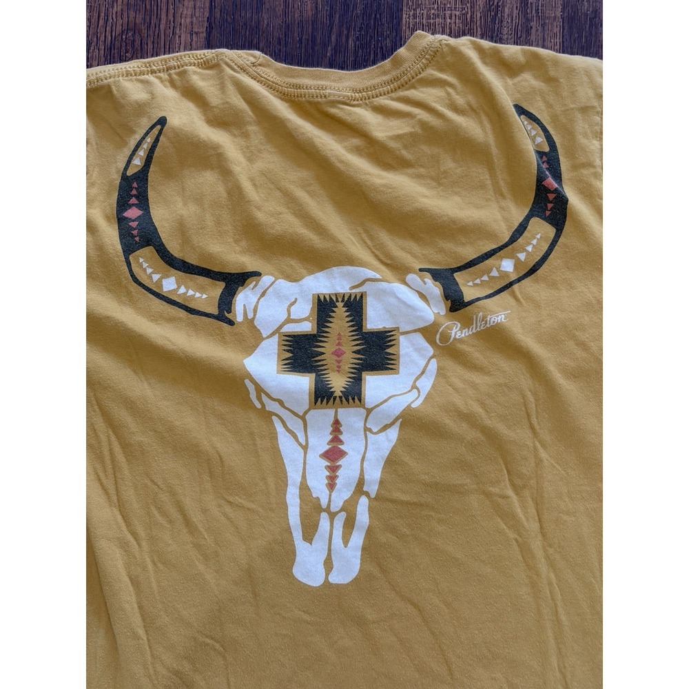 Women's Pendleton T-Shirt Yellow Solid L Logo Outdoor PNW Desert Bull Mythical